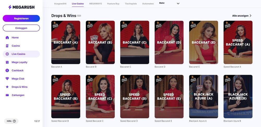 Megarush Live Casino - Unknown Online Casinos