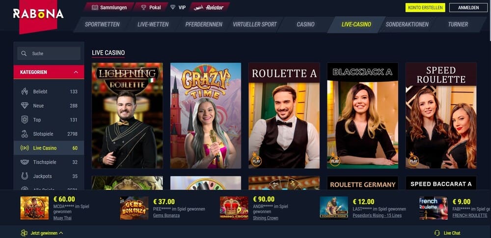 Rabona Live Casino - Real Money Casinos
