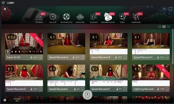 WooCasino - Live Lobby of Evolution