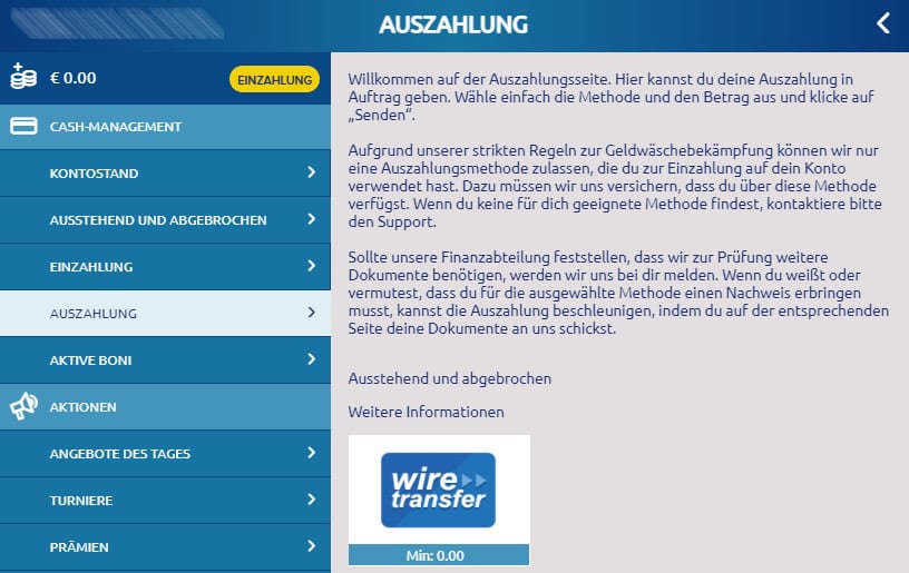 Withdrawal methods at DrückGlück
