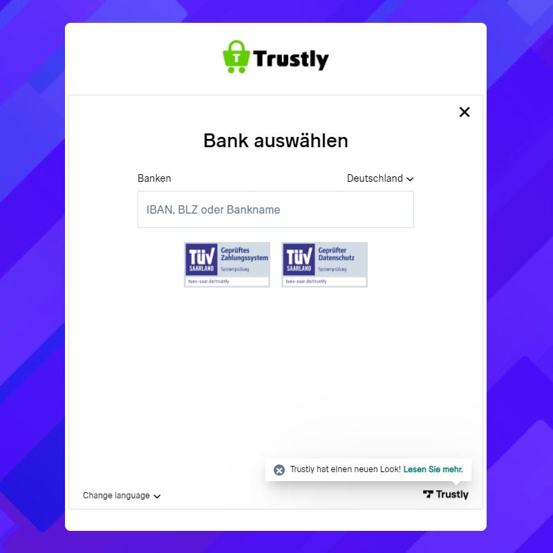 Trustly's interface