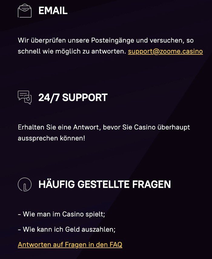 ZoomeCasino Customer Support